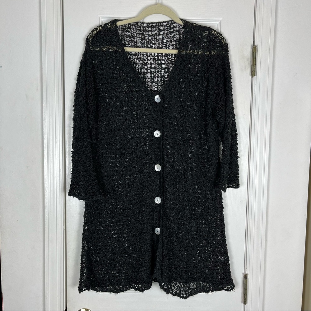 Lost River Clothing Boho Open Crotchet Knit Button Front Cardigan Sweater